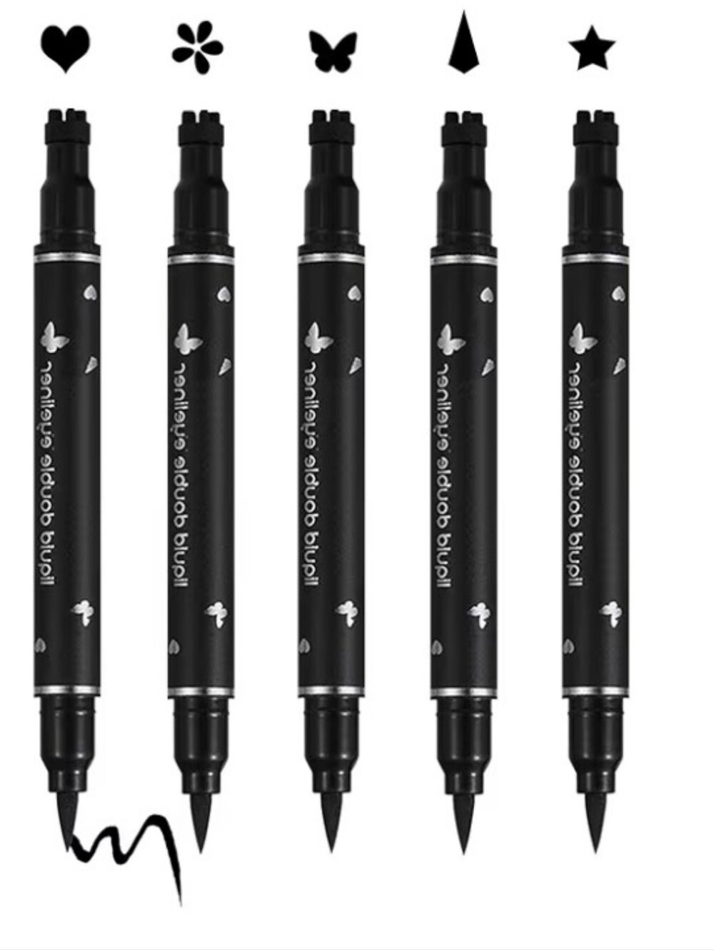 5 PC Liquid Winged Eyeliner Stamp Pen Set Double Ended Waterproof Black Boutique